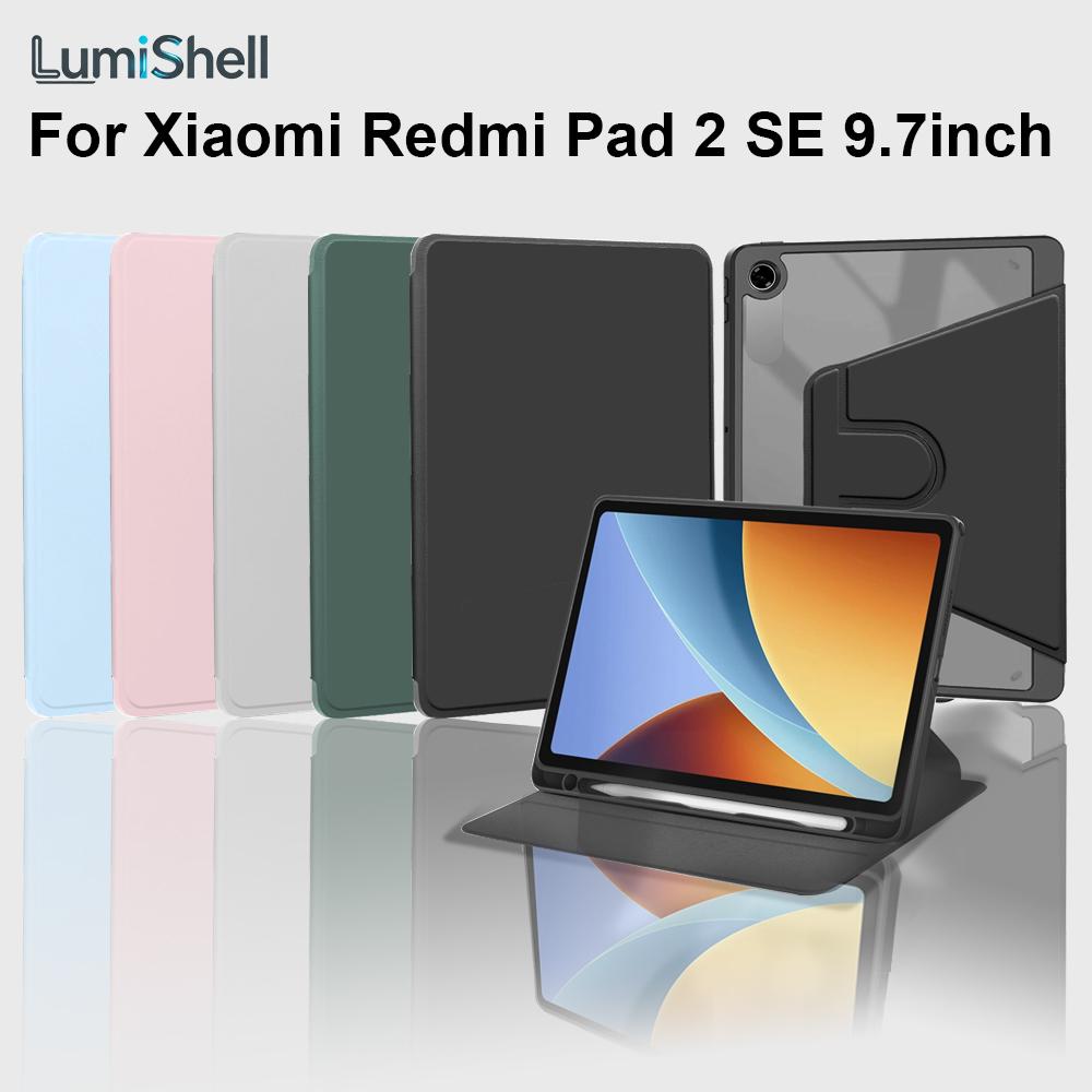 360° Rotation Stand Case for Xiaomi Redmi Pad 2 SE 9.7 inch 2026, with Pencil Holder Acrylic Clear Cover, with Auto Sleep/Wake