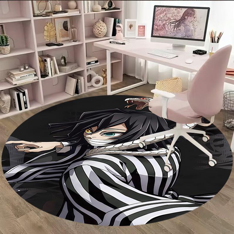 1pc Demon Slayer1 Print Round Carpet Chair Round Carpet Suitable for Bedroom Living Room Home Decorative Carpet