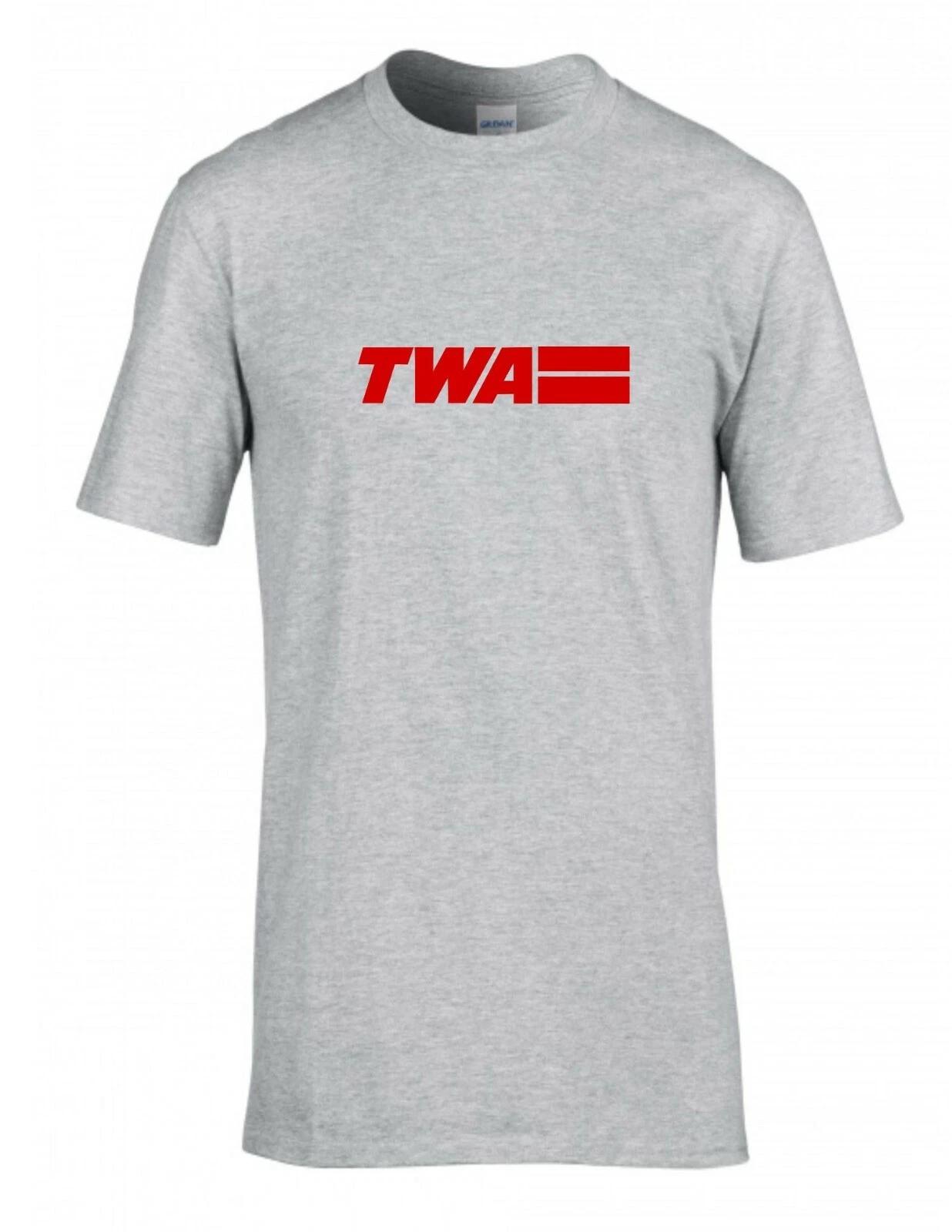 TWA Trans World Airlines Retro Logo Tee Shirt US Aviation Sport Gray T-Shirt L