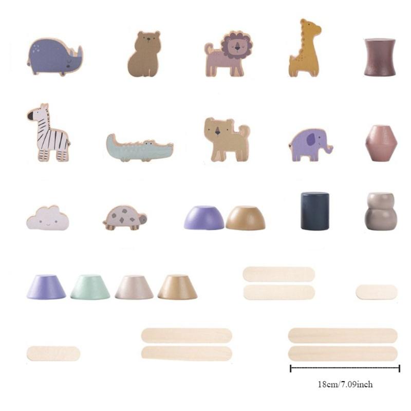 Simulation Wooden Animals Blocks Set Montessori Animal Shape Stacking Toys  Birthday Party Decor