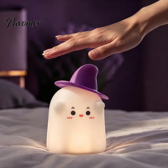 Cute Ghost Magician Decor Silicone Night Light with Tap Sensing Control, Rechargeable LED Lamp for Eye Protection Sleep Bedroom Kids Room Decor,