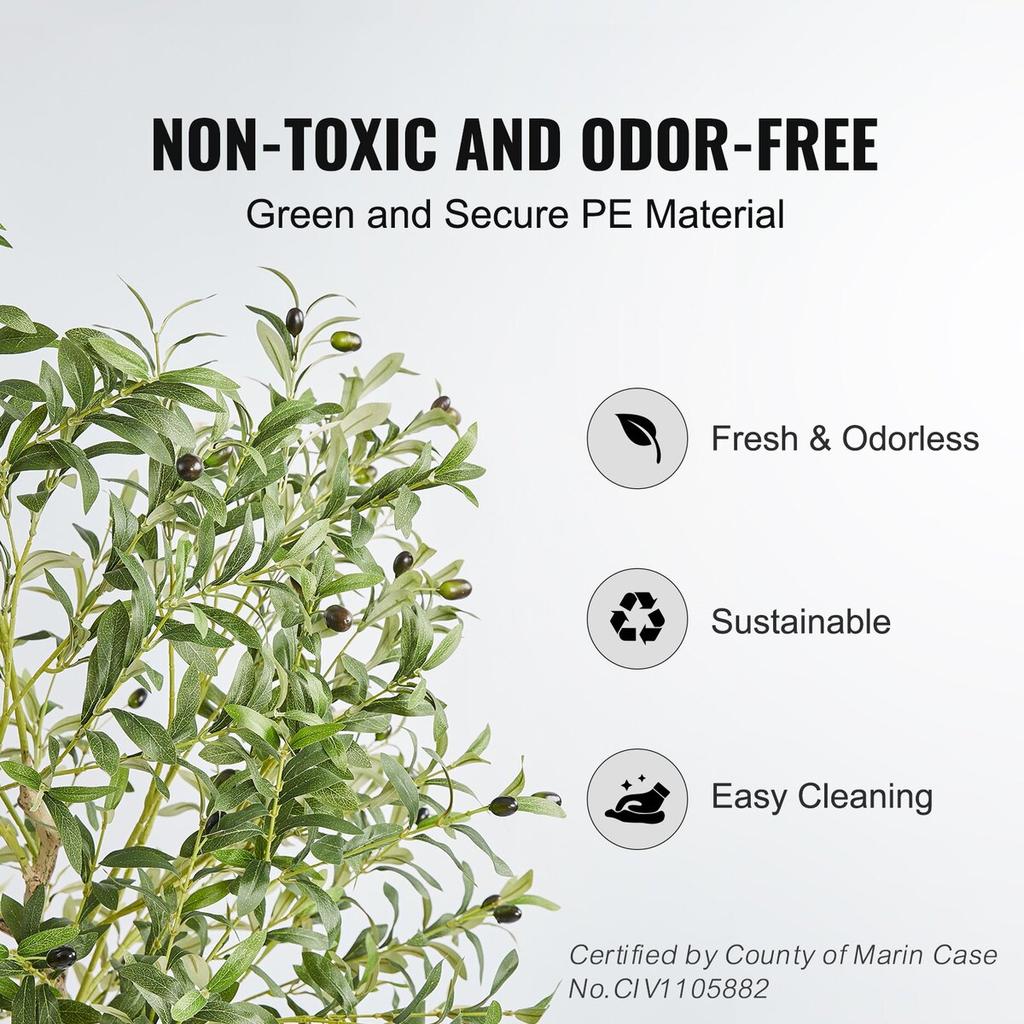 Artificial Olive Tree, 1.5 m Tall Faux Plant, Secure PE Material & Anti-Tip Tilt Protection Low-Maintenance Plant, Lifelike Green Fake Potted Tree for