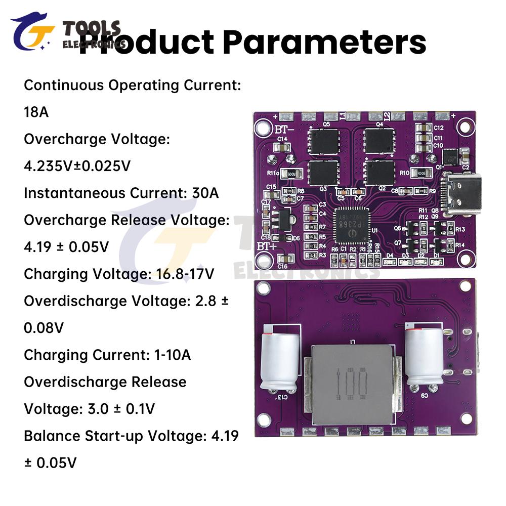 3-6S IP2368 100W Bidirectional Fast Charging Module 3S 4S 5S 6S Buck-Boost Circuit with Type-C for High-Power Lithium Battery