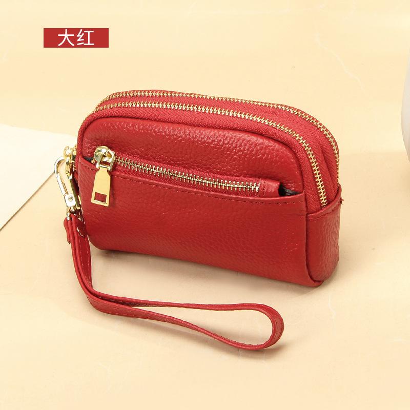 New Women's Mini Wallet Genuine Leather 3-Zipper Handheld Clutch Slim Compact Card Holder Coin Purse Minimalist Stylish Daily Accessory