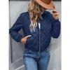 Women Quilted Bomber Jacket Zip Up Diamond Pattern Cropped Padded Coat Ribbed Trim Long Sleeve Casual Outerwear