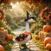 Gänsekostüm mit Halloween-Elementen 1 Set Outfit, Rasen Festkleidung Kürbis Spinne Spitze Dekoration Outfit Hut, Veranda für 23 Zoll Statue