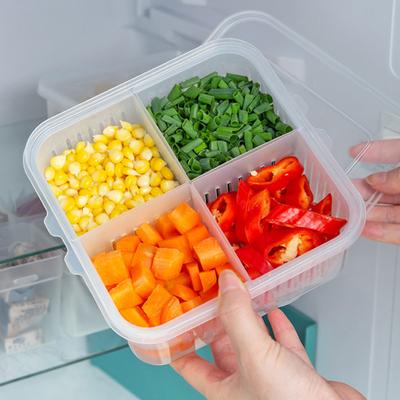 Lebensmittelbehälter 4 Fächer Wasserablaufender Kunststoff Rechteckig Stapelbar Obst Gemüse Aufbewahrungsbox Küchenzubehör