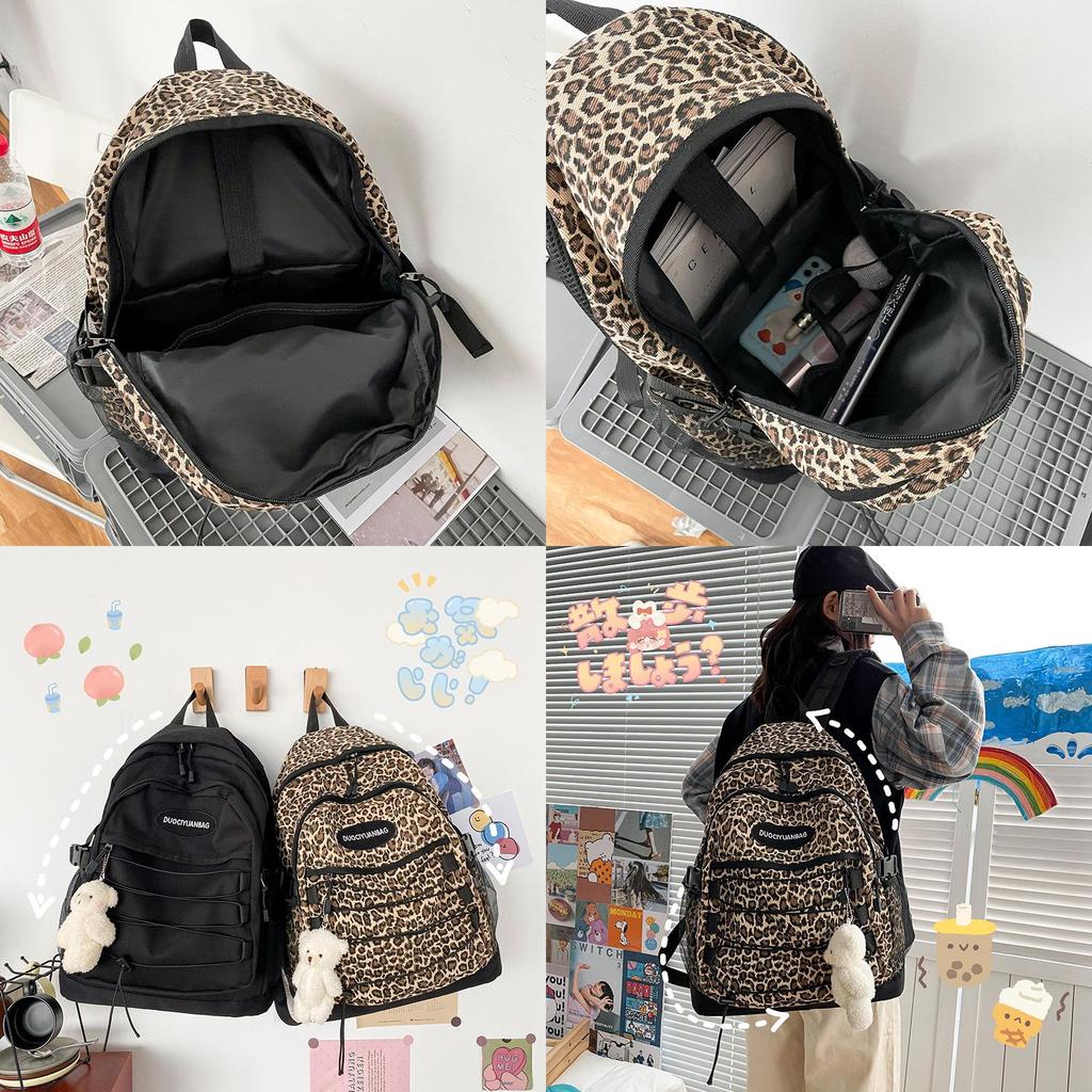 Original Japanese Harajuku Style Retro Leopard Print Student Backpack Korean Version Ulzzang Versatile Large Capacity