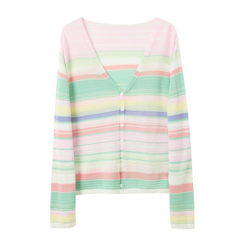 Sancai Striped V-Neck Knit Cardigan