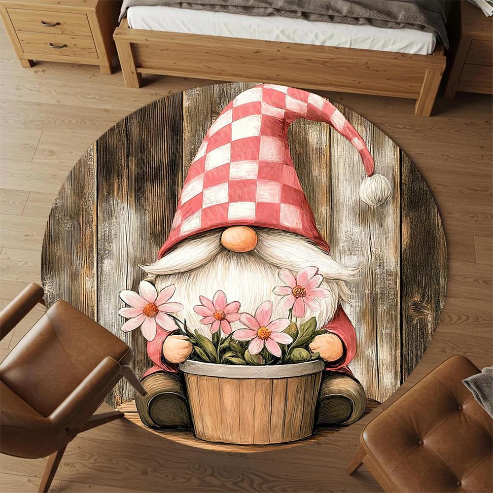 1PC gnome flowers Office Round Area Rug, Under Office Chairs Bedroom Living Room Home Decor, Carpet for Office -1110096