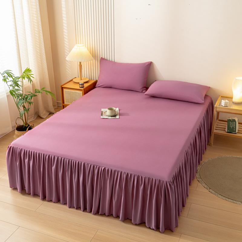 Korean Skin-Friendly Bed Skirt: Brushed Solid Color, Four Seasons, Anti-Pill, Fade & Shrink Resistant