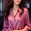 Women's Fashion Casual Spring Autumn Solid Color Print Long Sleeve POLO Neck Blouses & Shirts
