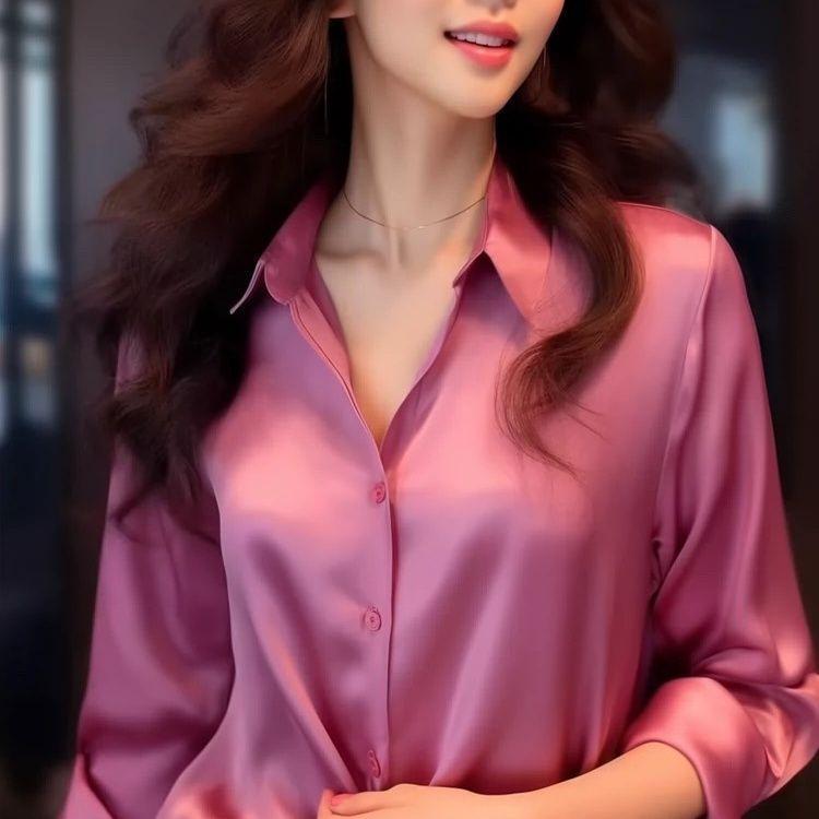 Women's Fashion Casual Spring Autumn Solid Color Print Long Sleeve POLO Neck Blouses & Shirts