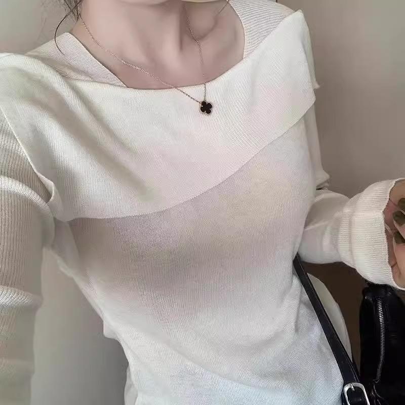 Gentle and Lazy Wind One-word Neck Sweater Bottoming Shirt Women's Spring Thin Age-reducing Long-sleeved Inner Top