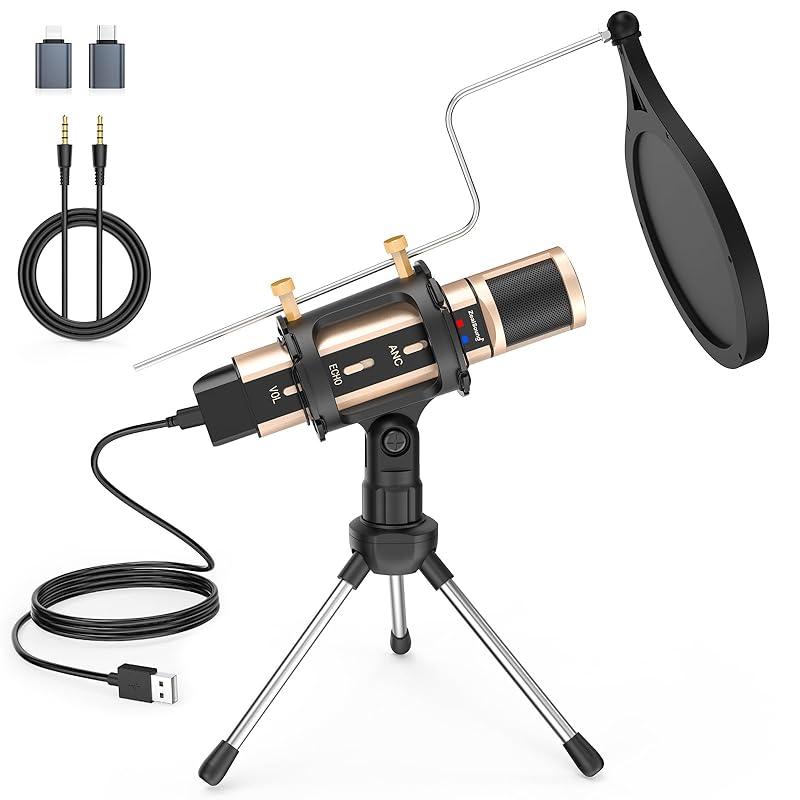 

ZealSound [New edition 2024] Condenser microphone ASMR microphone smartphone microphone PC microphone set USB microphone cardioid polar pattern volume