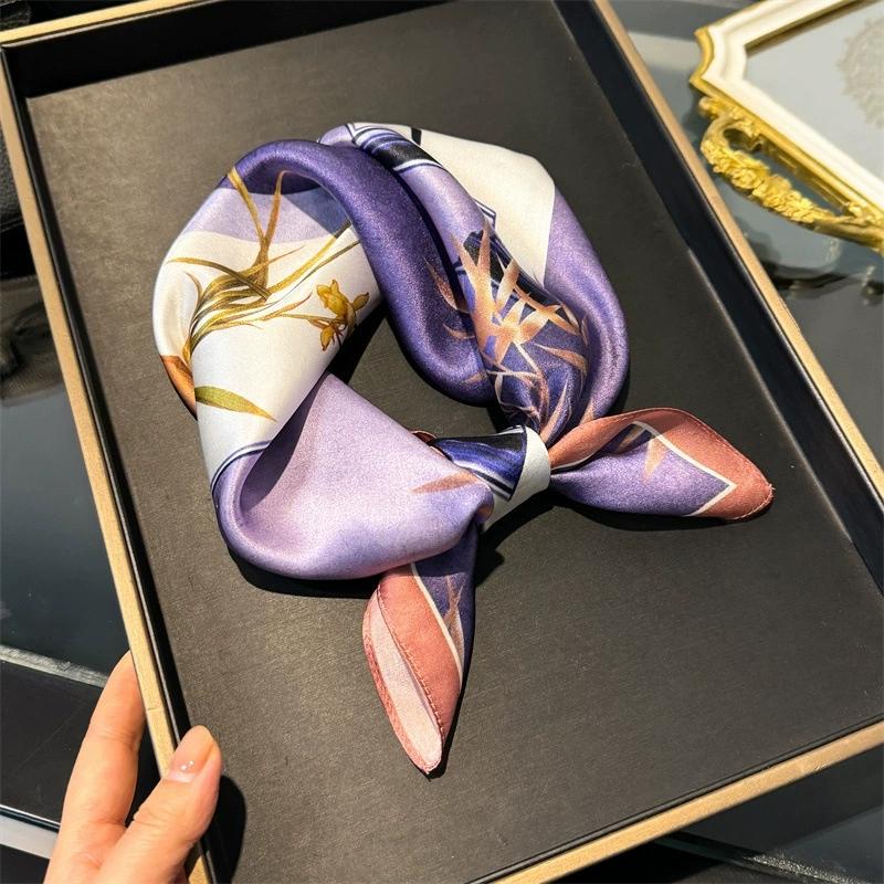 100% Pure Silk Scarf Women Neck Hair Band Foulard Square Small Headband  Fashion Print Neckerchief Scarves Bandana 53*53cm
