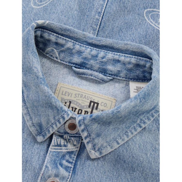 Levis Silver Label Full Print Floral Collar Denim Slim Fit Mid-Length Dress Women Dresses Blue A67890001