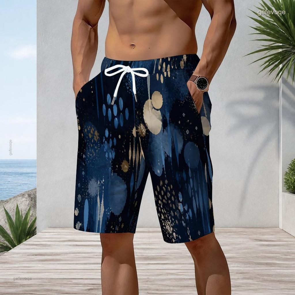 Men Plus Size Tie Dye Printed Beach Shorts Drawstring Waist Side Pockets Straight Leg