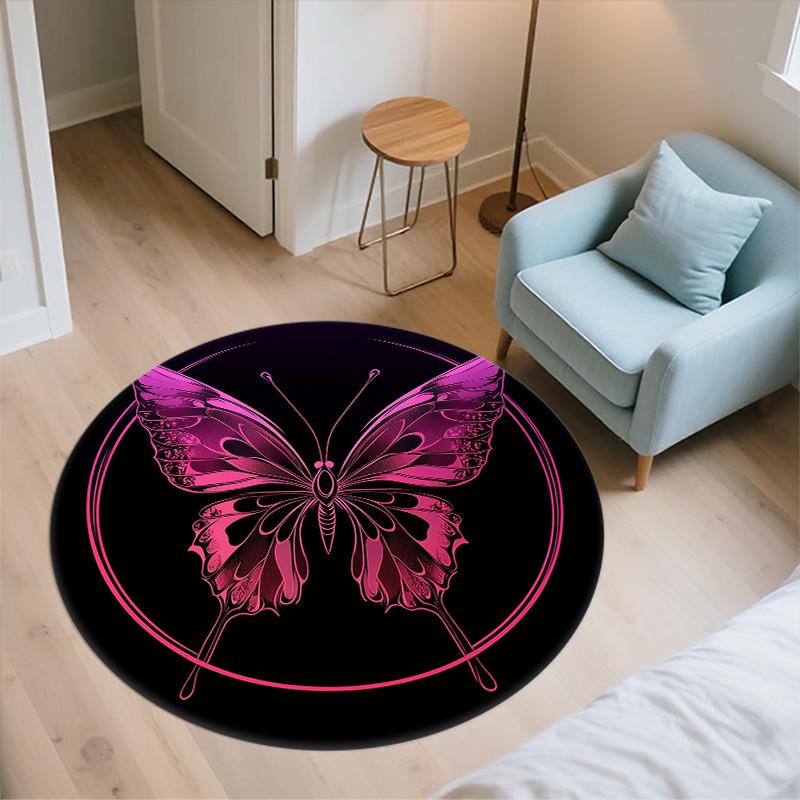 Pink Butterfly,Round Area Rug,Carpet Rug for Living Room Bedroom Sofa Playroom Decor,Non-slip Floor Mat