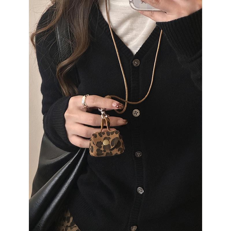 Retro Leather Coin Purse & Earphone Case Necklace - Women's Crossbody Lanyard & Sweater Chain Accessory