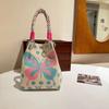 Cute Cartoon Knitted Bucket Bag Handmade Large Capacity Wrist Bag Woven Ring Buckle Shoulder Bag for Women Girls
