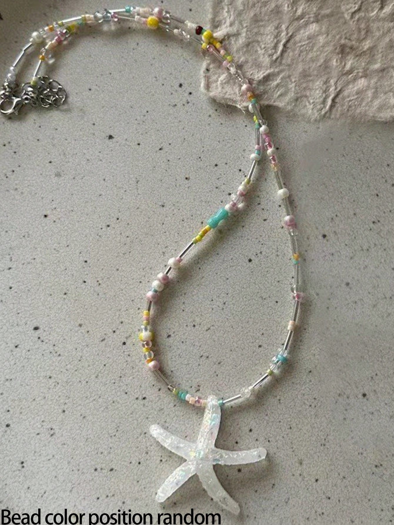 

1pc Bohemian Style Colorful Beaded Sea Star Resin Necklace For Women, Perfect For Summer Beach Holiday