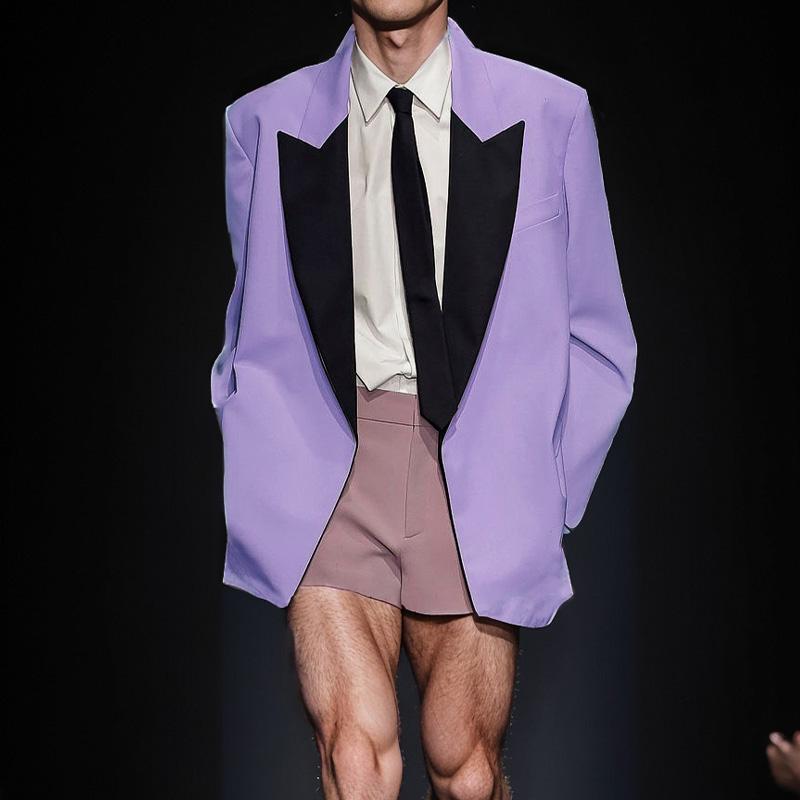 INCERUN Oversized Men Lapel Collar Patchwork Long Sleeve Blazer Casual Loose Thin Coats