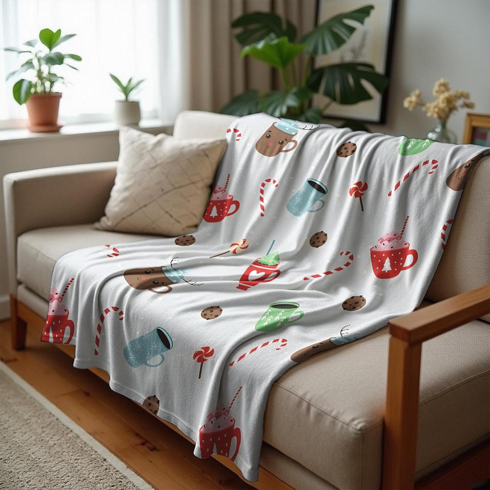 Xmas Cookie Snowflake Cartoon Anime Print Flannel Blanket Soft Warm Throw for Kids Bedroom Sofa Christmas Office Car