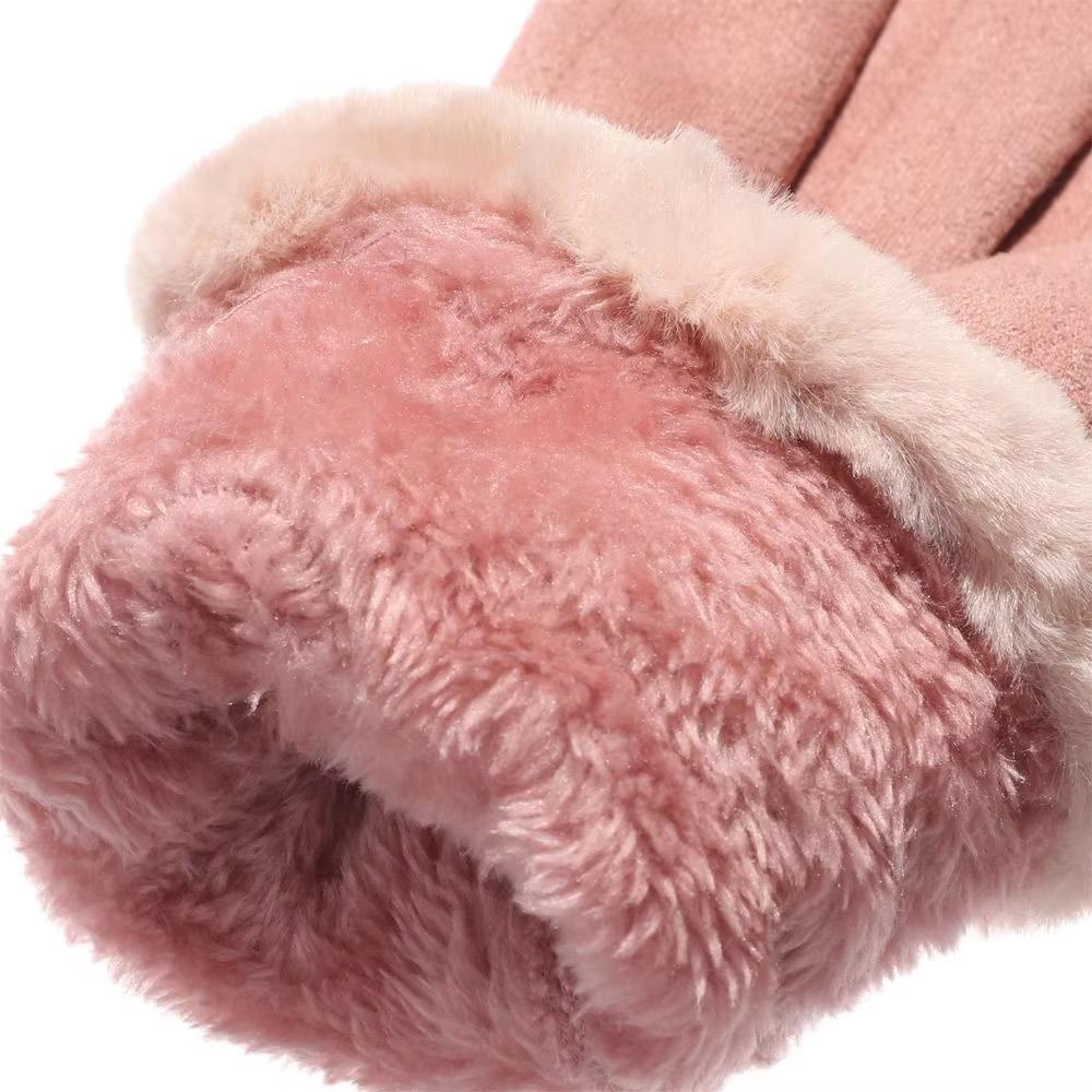 Winter Plus Velvet Candy Color Windproof Faux Fur Gloves Ski Driving Gloves Cashmere Mittens Touch Screen