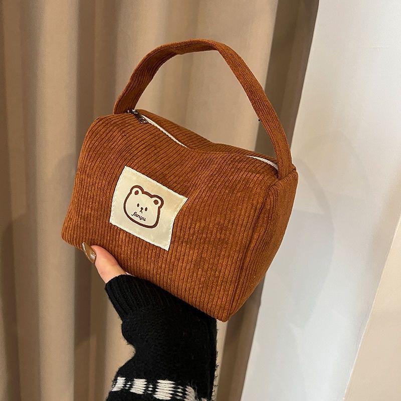 

New Korean Style Corduroy Handbag: Large Capacity Makeup and Cosmetic Storage for Women