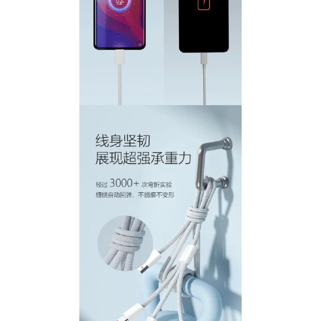 100W 3 In1 Multi Port Charging Cable For iPhone Android Phone Xiaomi Huawei Type C Braided Fast Charger Data Cord Wire Line 1PC