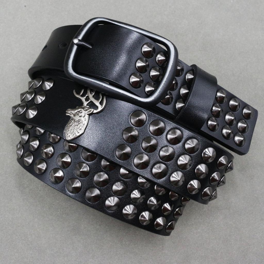 New European and American Rivets Lucky Deer Women's Belt Personalized Decoration Versatile Men's High-quality Cowhide Belt