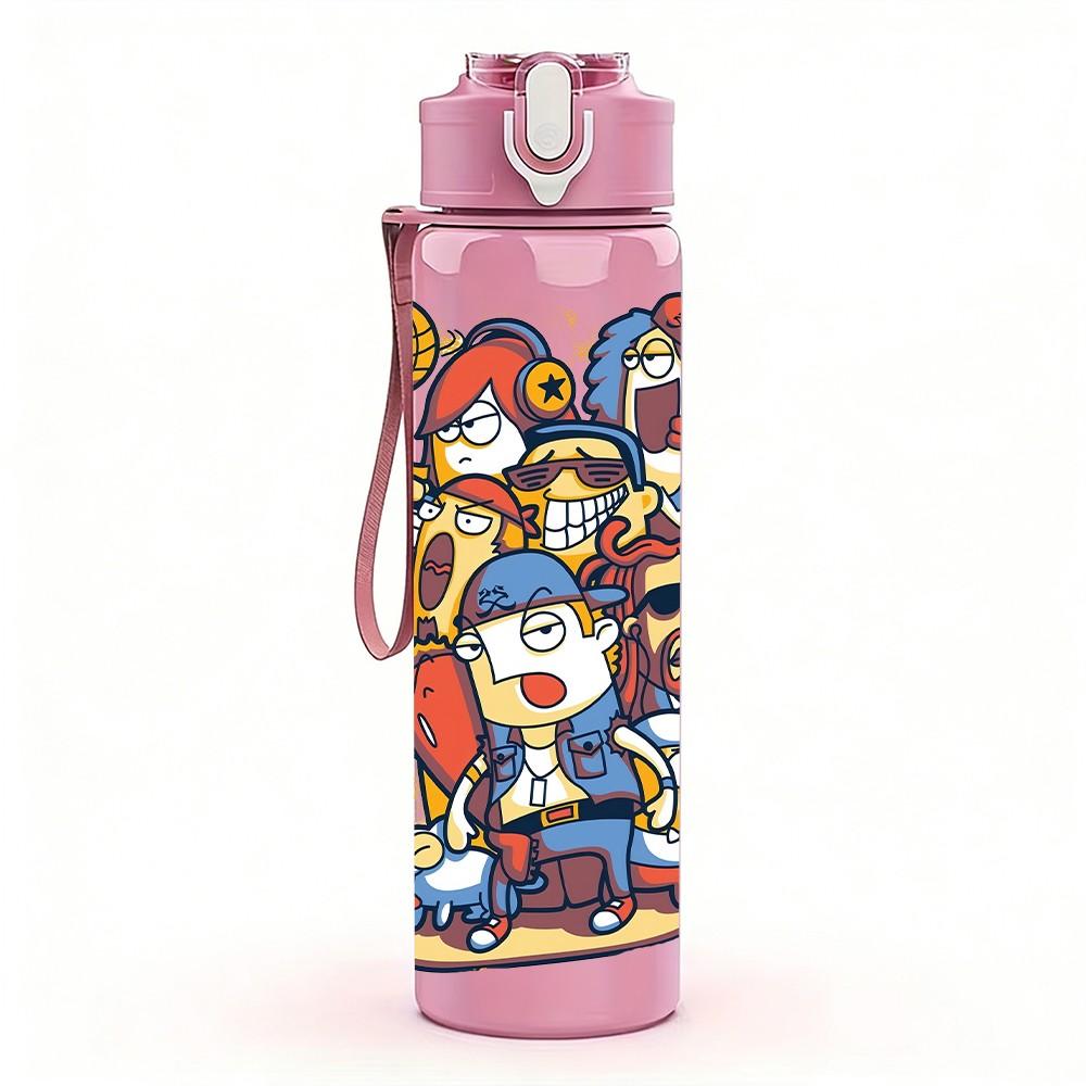 1PC Retro Astronaut Robot Space Pattern 750ml Color Plastic Sports Water Bottle Leakproof Flip Straw Lid Suitable for Sports Office Home Use