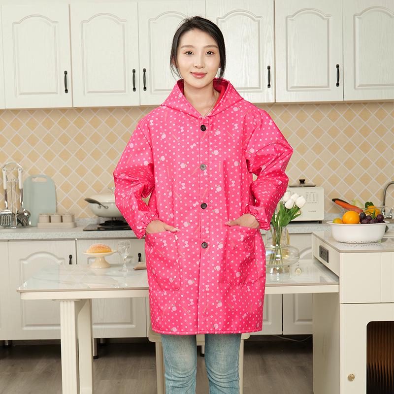 Korean Style Waterproof Fleece-lined Buttoned Apron with Long Sleeves XL