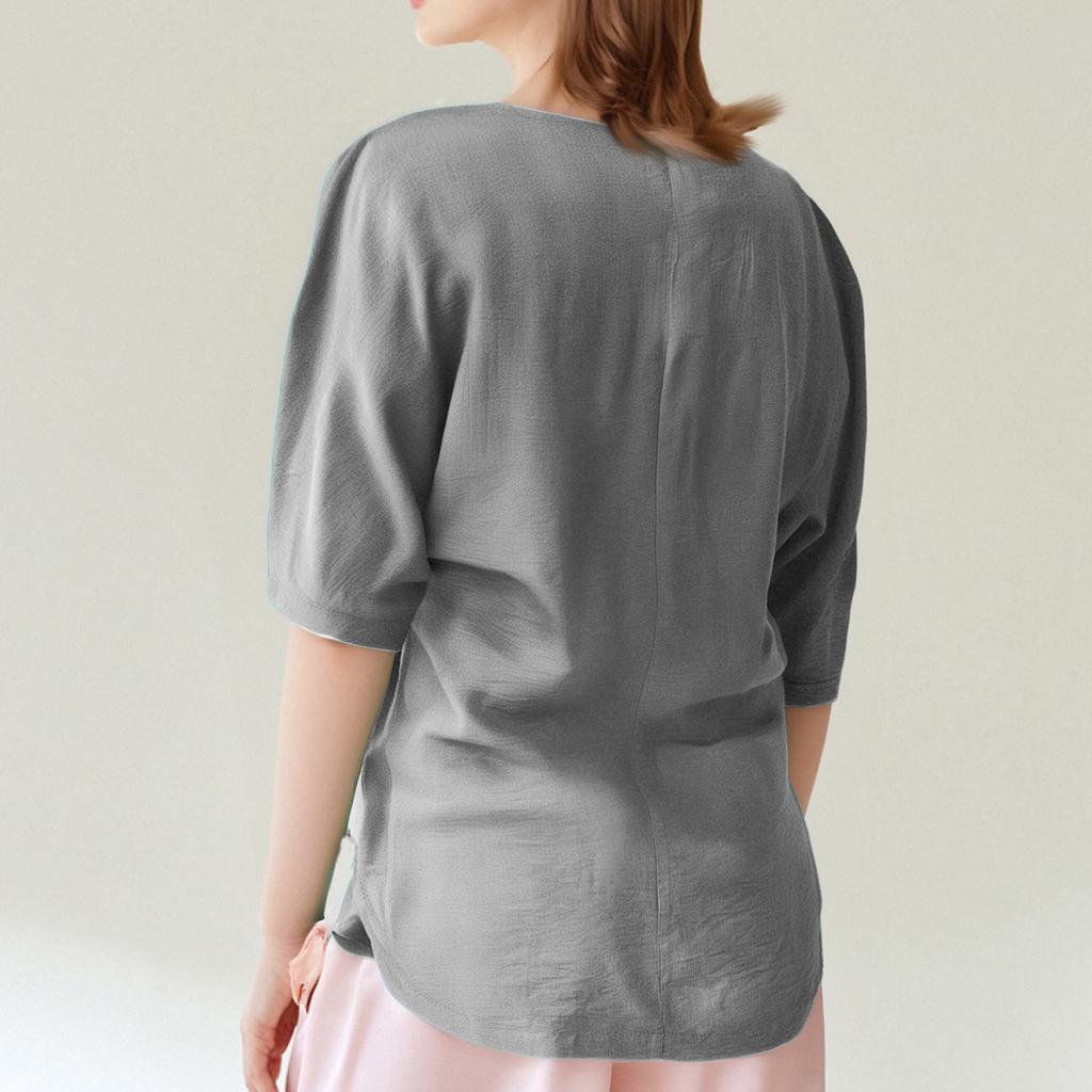 Women's Fashionable Loose Casual V-Neck Color Button Up Top Color Button Up Top