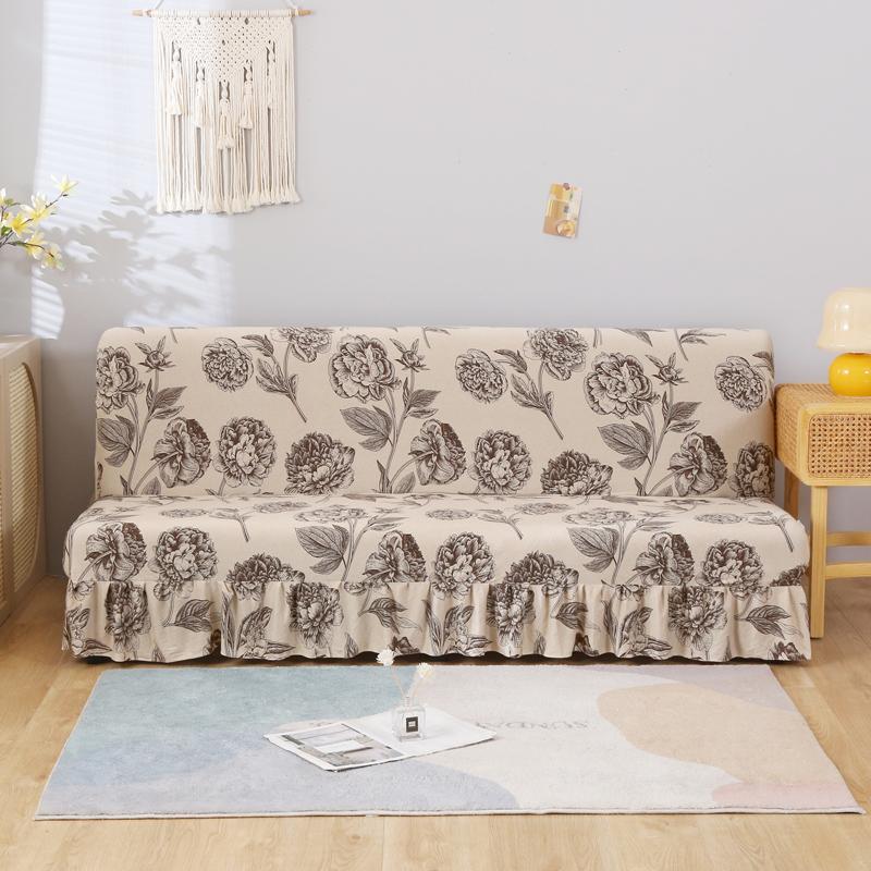 Stretch Armless Futon Cover with Skirt Printed Folding Sofa Bed Cover Washable Sofa Couch Cover Furniture Bed Protector S M L