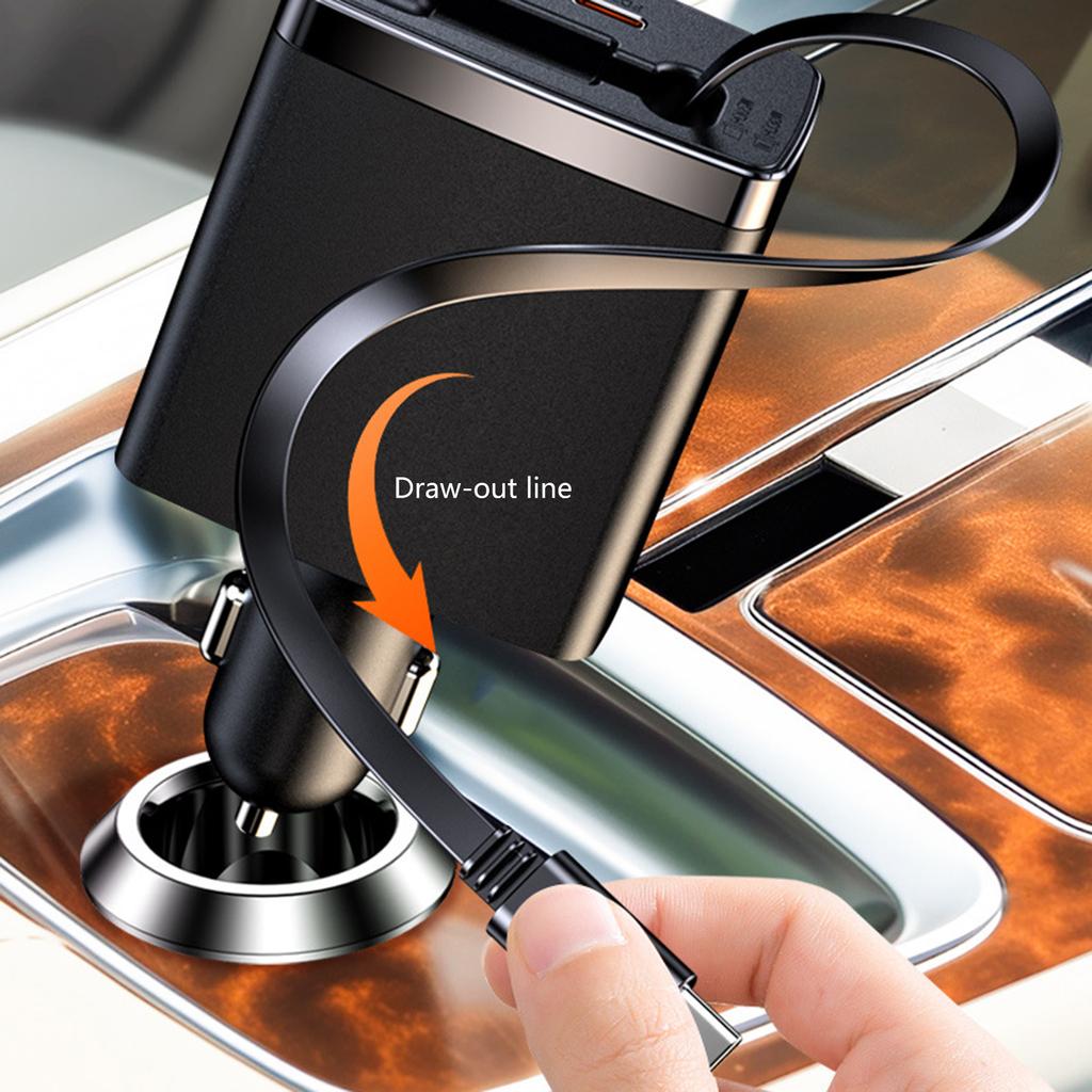 Retractable Car Chargers 125W , 3 In 1 Fast Car Phone Chargers,1 Retractable Cable 35Inch and 2 USB Ports for Cellphone
