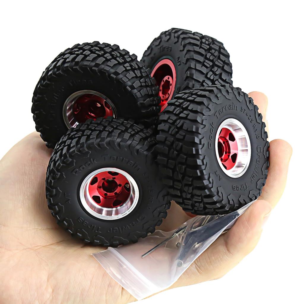 4pcs Remote Control Tires 57mm with 7mm Wheel Hex Beadlock Wheel Rubber Tire Set Replacement for SCX24 AX24 FCX24 1Celsius18 1Celsius2