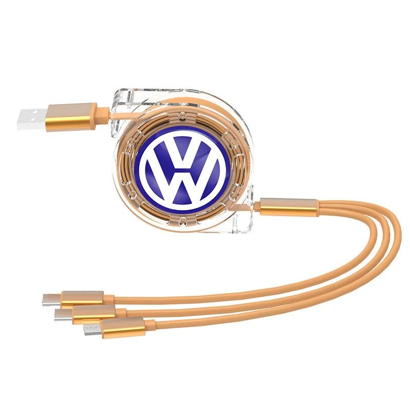 

2025 Hot 3 In 1 Micro USB Type C Charging Cable Multi Charger For Volkswagen GTI Golf Tiguan Jetta Transporter Passat Polo T-Cro