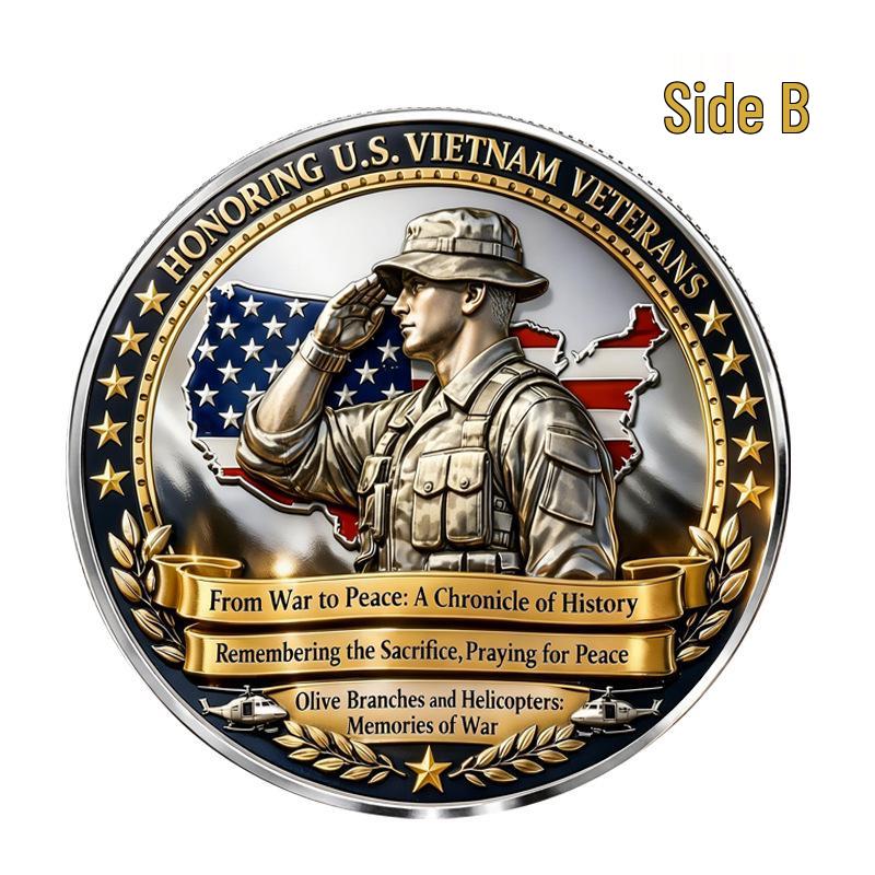 Vietnam War Helicopter Veteran Saluting Soldier Silver Commemorative Coin