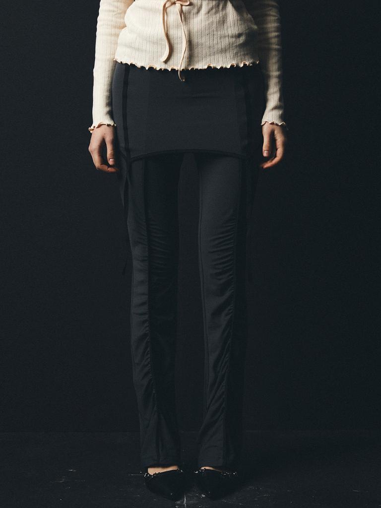 HALF DEVIL US Layered Garter Skirt Shirred Pants_Charcoal