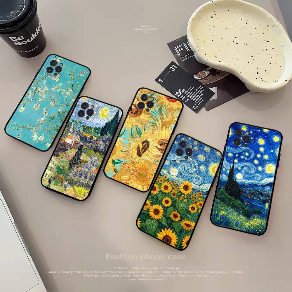 Vincent Van Gogh Oil INS Phone Case For iPhone 17 16 15 14 11 12 13 Pro Max Plus Mini Soft Back Cover