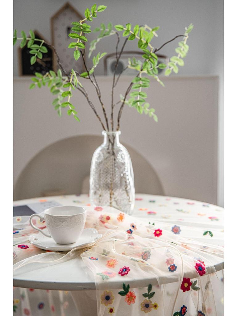 Imanqiyun Colorful Embroidered Floral Lace Tablecloth and Photography Backdrop.