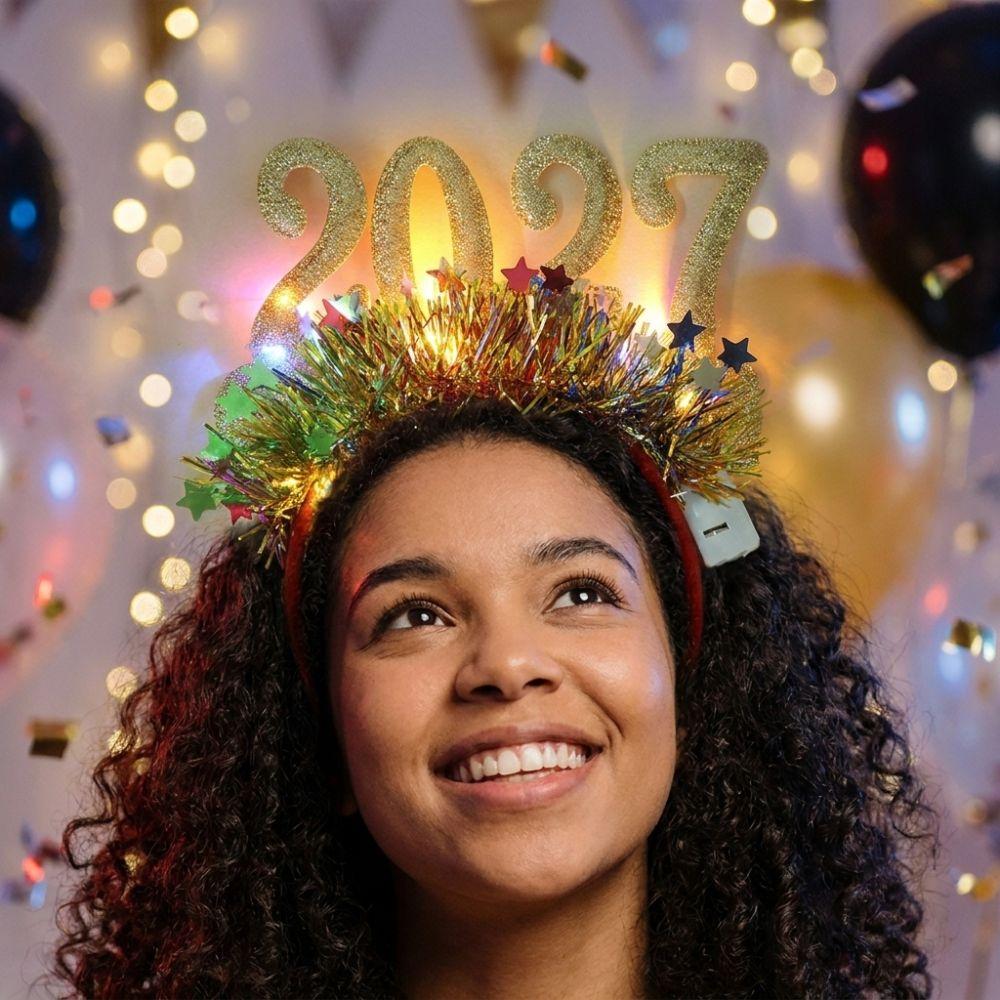 Star Tinsel 2027 New Year Headband Glitter Christmas Head Hoop New Year's Eve Party