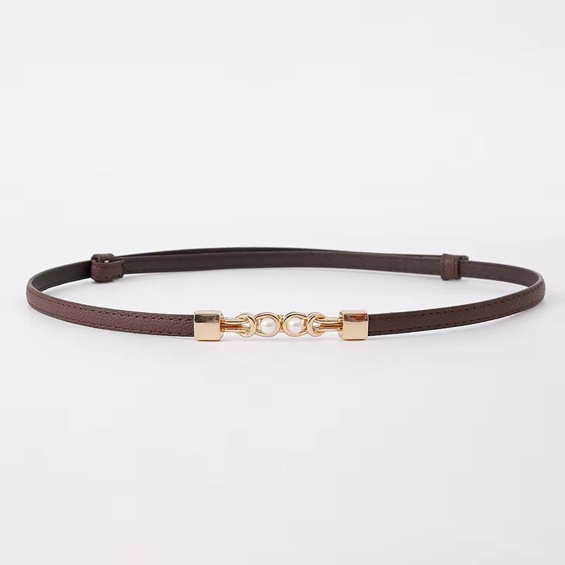 New Pearl Buckle Thin Women Belt PU Leather Elegant Adjustable Wild Waistbands For Female Lady Dress Skirt Decorative Straps