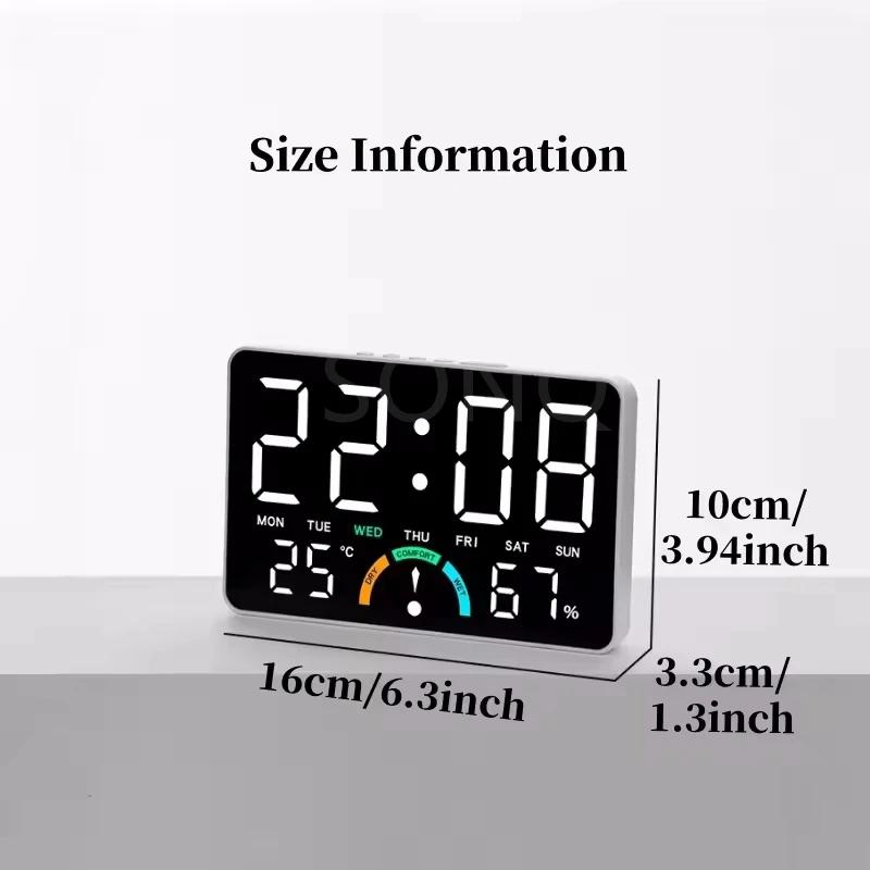 Home Temperature Humidity Meter Clock with Comfort Reminder Electronic LED Digital Alarm Clock Dual Alarms Snooze Table Watch