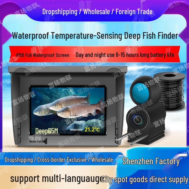 Ultra-Clear Waterproof Fish Finder with 4.3-inch Display and Temperature-Sensing Depth Camera, Multilingual Support. 20m Cable