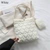 Quilted Shoulder Bags Casual Down Cotton Padded Large Capacity Shopping Bags Solid Color Handbags Women Girls
