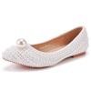 Pointed Pearl High Heels Single Shoes Flat Leather Soles With Sweet Party Sandals Wedding Shoes