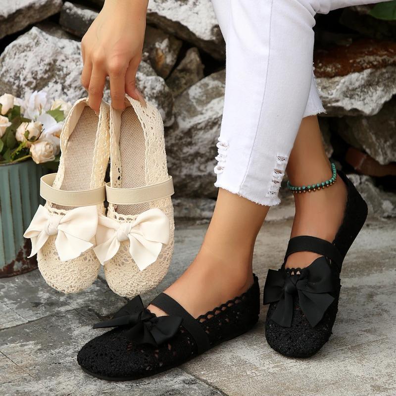 Fashion Shoes Women 2025 Summer Round Toe Embroidered Lace Shoes Mesh Loafers Women's Mom Flat Shoes Bretaheble Slip on Ballerina Flats
